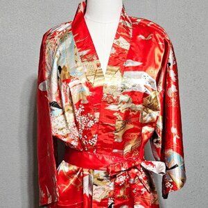 VTG 80s Japanese Kimono Dressing Gown Robe Never Worn One Size (B-53") Christmas